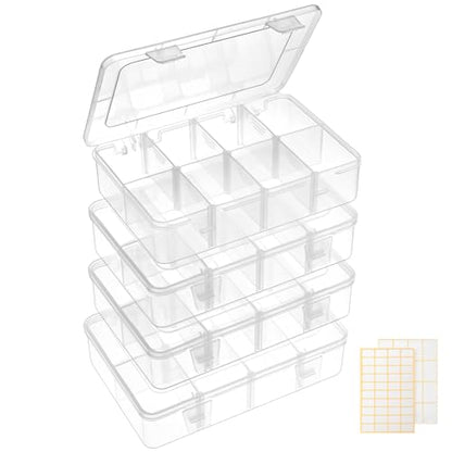 QUEFE Bead Organizer Box 4 Pack 8 Grid Plastic Tackle Box Storage Dividers - size: 4pcs