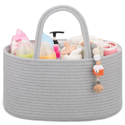 COMSE Baby Diaper Caddy Organizer with Handles, Cotton Rope, Cool Gray - color: Cool Gray, size: Regular