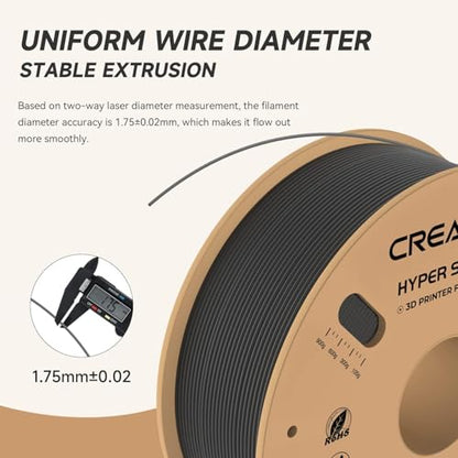 Official CREALITY Hyper PLA Filament 1.75mm, High Speed PLA 30-600mm/s Rapid 3D Printer Filament, Dimensional Accuracy +/-0.02mm, Fit Most FDM 3D Printers, 1KG(2.2lbs) Spool Black - color: Black