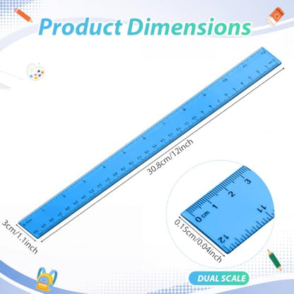 Eboot 50 Pack 12 in Clear Plastic Rulers Bulk for Classroom, School, Colorful - color: Blue,Pink,Green,Yellow