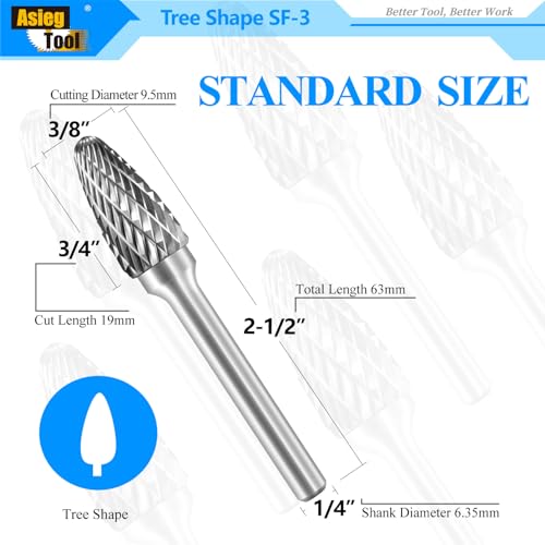 SF-3 Tungsten Carbide Burr Rotary File Tree Shape Radius End Shape Double Cut for Die Grinder Drill Bits 1/4'' Inch Diameter of Shank and 3/8'' Inch Diameter of Cutter 3/4'' Inch Cutter Length - style: SF-3