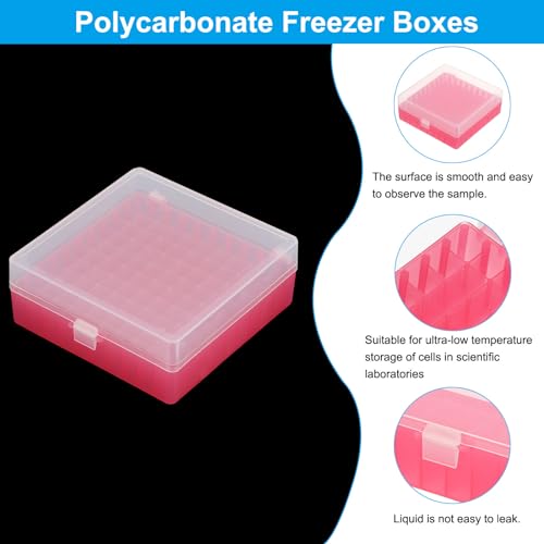 PATIKIL 100 Well Centrifuge Tube Freezer Storage Box, 2 Pcs Polypropylene Lockable Tube Rack for 1.5/1.8/2ML Tubes Vials Samples, Red - color: Red