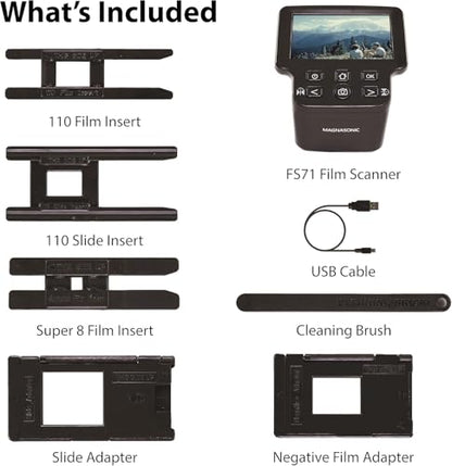 Magnasonic All-in-One 24MP Film Scanner with Large 5" Display & HDMI, Converts 35mm/126/110/Super 8 Film & 135/126/110 Slides into Digital Photos (FS71) - size: Film Scanner
