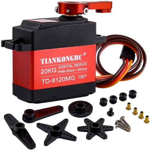 20kg Digital Servo Motor Waterproof High Torque Full Metal Gear RC Servo for 1/8 1/10 RC Car Model DIY, TD-8120 (20KG 180°)