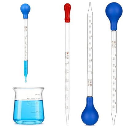 3Pcs Glass Graduated Pipettes Dropper, 10ml & 3ml Liquid Dropper with Rubber Bulb for Lab Home DIY Craft