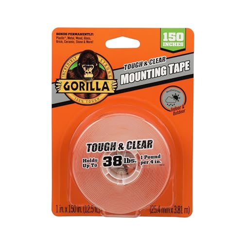 Gorilla Invisible Hold Mounting Tape, 1" x 150" (Pack of 1), Holds up to 15 lbs, Clear Double-Sided Tape for Strong, Permanent Bond, Discreet Adhesive for Classroom and Study Space Setup - size: 1" x 150"