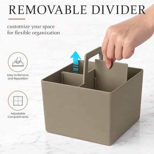 Multipurpose Caddy Organizer with Handle Plastic Desk Storage, Coffee Brown - color: Coffee Brown, size: Square
