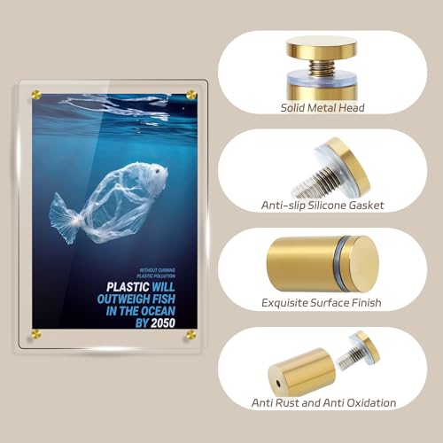 Alise 3/4"x1" Sign Standoff Screws,Wall Mount Glass Standoff,Pack of 8 - color: Gold, size: (8P)19x25mm