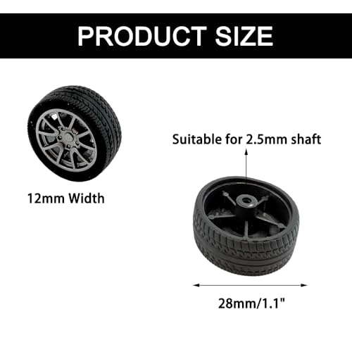 12PCS Toy Wheel RC Car Rubber Tire Wheel with Round Rod Shaft Axles for RC Car Truck Robot Boat Helicopter DIY Model Toy Building Project (2.5x28mm) - style: 2.5x28mm