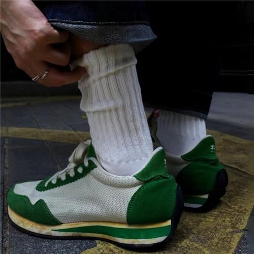 DAUCO 4 Pairs 98% Cotton Socks for Men Women Crew Seamless Fall Slouchy Socks - color: 4 Pairs - White + Army Green + Dark Gray + Black, size: 10-13