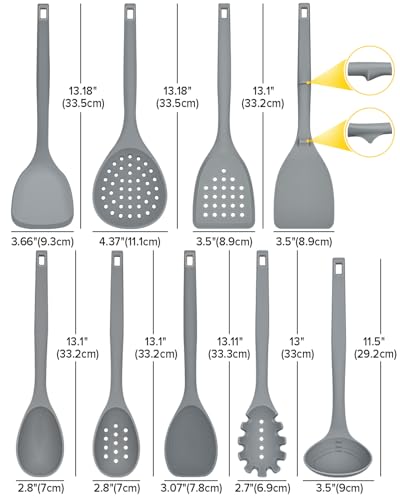 BUNDLEPRO Silicone Cooking Utensils Set, 9 Pcs Kitchen Utensils, One-Piece - color: Gray