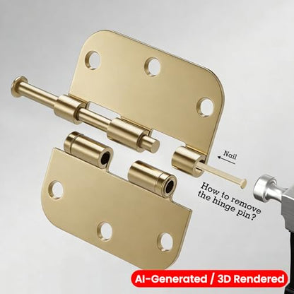 TDCHINGES Rounded Door Hinges Polished Brass 3.5 Inch 5/8" Lasting Mute - color: Polished Brass-Rounded, size: 6 Pack-Ball Bearing-lasting no squeak