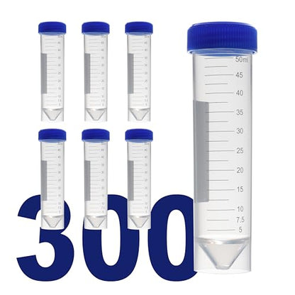 Kashi Scientific 50mL Self Standing Centrifuge Tubes with Screw Cap Lid, Lab Grade Polypropylene Plastic, Skirted, Printed Graduation, Write-on Spot [50mL Self-Standing, 300] - size: 50mL Self-Standing, Sterile