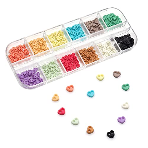 300pcs Tiny Plastic Heart-Shaped Buttons 4mm(5/32") 2 Hole Mini Resin Round Button for Dolls Clothing Sewing Accessories DIY Hand Sewing AIDS Doll Clothes (12 Colors Mixed)