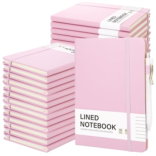 Aodaer 30 Set Lined Notebook Journals with Pens A5 Notebooks 100 GSM College Ruled Hardcover Notebook PU Leather Notepad with Pen Holder for Office School, 5.7 x 8.3 Inches, Pink - color: Pink