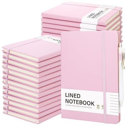 Aodaer 30 Set Lined Notebook Journals with Pens A5 Notebooks 100 GSM College Ruled Hardcover Notebook PU Leather Notepad with Pen Holder for Office School, 5.7 x 8.3 Inches, Pink - color: Pink