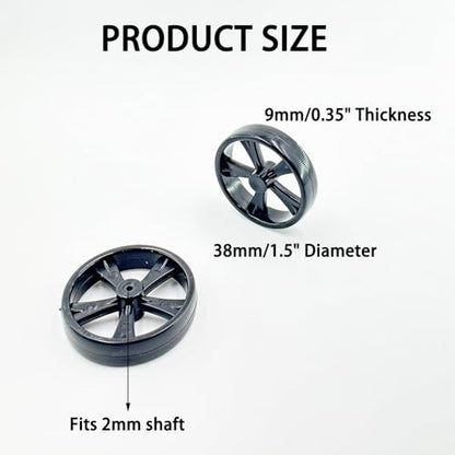 8PCS Model Toy Car Wheel RC Car Wheel Tire with 2mm Dia Shaft for RC Car Truck Robot DIY Model Toy Building Parts (2x38mm Black) - style: 2x38mm Black