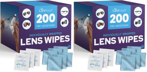 Care Touch Lens Cleaning Wipes with Microfiber Cloths - 200 Lens Wipes for Eyeglasses & 6 Microfiber Cloths - Glasses, Camera Lenses, Screens, Eye Glasses Cleaner for Cleaning Eyeglasses (Pack of 2) - size: 206 Piece Set (Pack of 2)