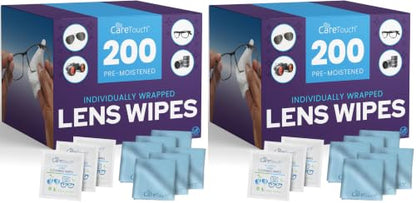 Care Touch Lens Cleaning Wipes with Microfiber Cloths - 200 Lens Wipes for Eyeglasses & 6 Microfiber Cloths - Glasses, Camera Lenses, Screens, Eye Glasses Cleaner for Cleaning Eyeglasses (Pack of 2) - size: 206 Piece Set (Pack of 2)