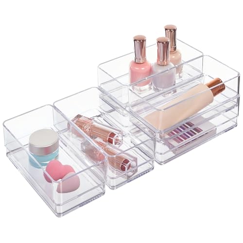 STORi SimpleSort 6-Piece Stackable Clear Drawer Organizer Set | 6" x 3" x 2" Rectangle Trays | Small Makeup Vanity Storage Bins and Office Desk Drawer Dividers | Made in USA - size: 6x3x2" (Set of 6)
