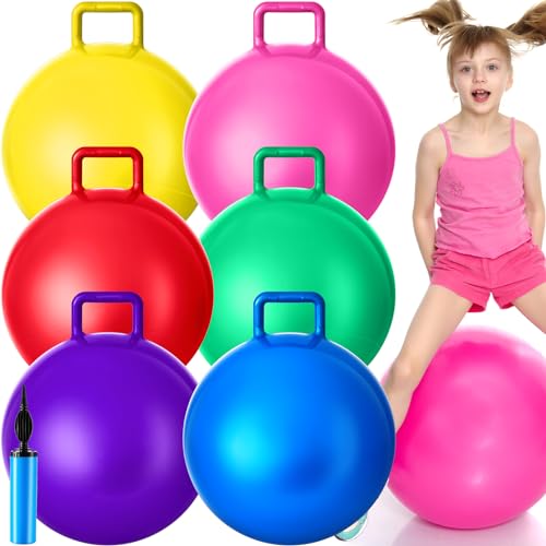 Lewtemi 6 Pcs Hopper Ball with Handle, 22 Inch, Rainbow Colors - color: Rainbow Colors, size: 22 Inch