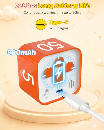 Digital Pomodoro Timer Cube 5/10/25/50min Preset, Silent & Sound Alarm - color: Orange