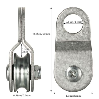 4 Pack Small Snatch Cable Pulley Block for 6mm / 0.23 Inch Wire Rope, Single Pulley Wheel Bearing Inside, Load 70 Lb