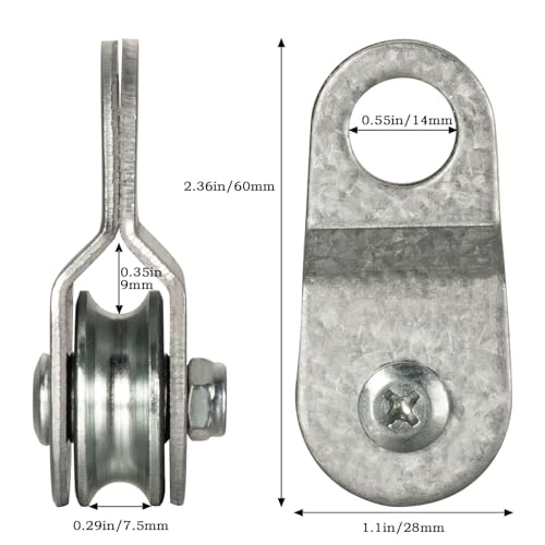 4 Pack Small Snatch Cable Pulley Block for 6mm / 0.23 Inch Wire Rope, Single Pulley Wheel Bearing Inside, Load 70 Lb