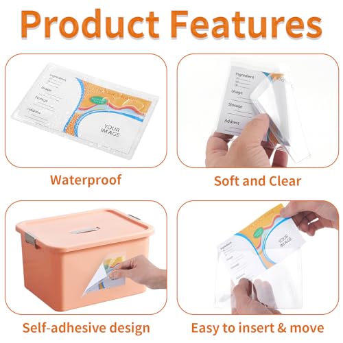 44 Pcs Storage Bin Labels, 3×5 in Index Card Holder, Clear Adhesive Pockets - size: 3×5 in