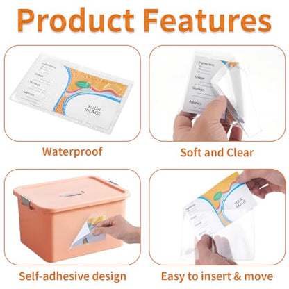 44 Pcs Storage Bin Labels, 4×6 in Index Card Holder, Clear Adhesive Pockets - size: 4x6 in