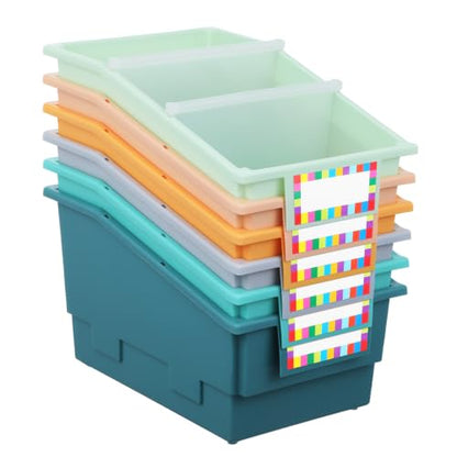 6 Pack Picture Book Bins with Dividers for Classroom, Boho - color: Boho