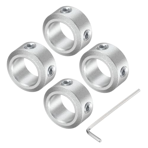 uxcell Set Screw Shaft Collar for 10mm Shaft, 4pcs Clamping Collars 16mm OD, 8mm Thickness, Aluminum Alloy Clamp-On Collar with M4 Set Screws and a Wrench