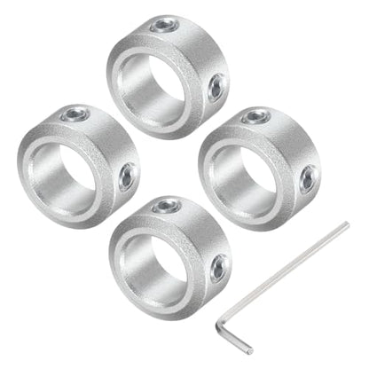 uxcell Set Screw Shaft Collar for 10mm Shaft, 4pcs Clamping Collars 16mm OD, 8mm Thickness, Aluminum Alloy Clamp-On Collar with M4 Set Screws and a Wrench