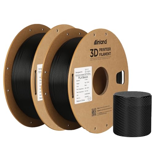 Inland PLA Basics Filament 1.75mm, 1kg Spool – Dimensional Accuracy ±0.02mm, Neatly Wound, Fits Most FDM 3D Printers (Black, 2 Pack) - color: 2kg Black