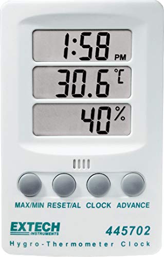 Extech 445702 Hygro-Thermometer Clock, Humidity, Temp, Triple LCD