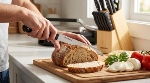 Farberware 22-Piece Kitchen Knife Block Set, High Carbon Stainless Steel - style: Never Needs Sharpening