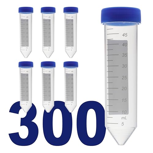 Kashi Scientific 50mL Screw-Cap Conical Centrifuge Tubes, Sterile Transparent Test Tubes with Printed Graduation and Write-on Spot [50mL, 300] - size: 50mL Conical, Sterile