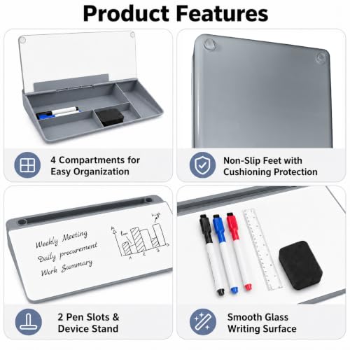 Glass Desktop Whiteboard,Dry Erase Board Buddy Keyboard Stand - color: Grey