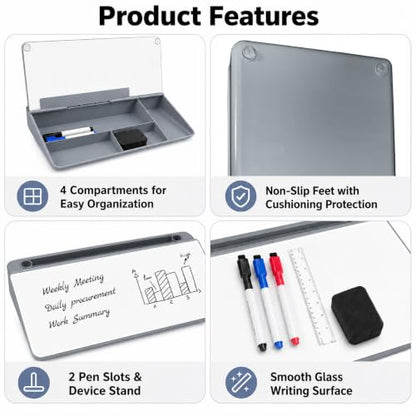 Glass Desktop Whiteboard,Dry Erase Board Buddy Keyboard Stand - color: Grey