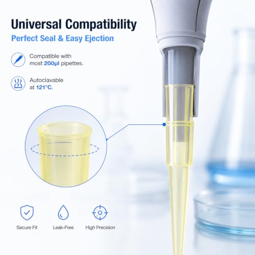 Pipette Tips 200uL, 1000 PCS Clear Yellow Universal Plastic Pipettor Tips