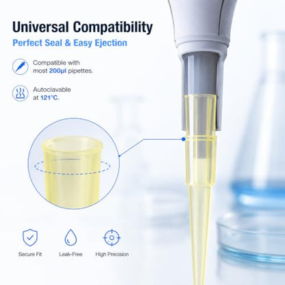 Pipette Tips 200uL, 1000 PCS Clear Yellow Universal Plastic Pipettor Tips