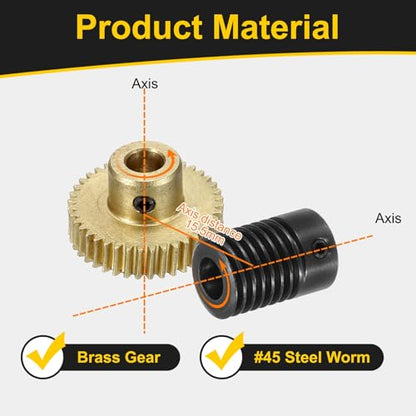 uxcell Worm Gear Set 40T 0.5 Mod 1:40 Brass Gear-5mmOD,1045 Steel Rod 6mmOD - size: Gear-5mm, Rod-6mm Bore, style: 0.5M-40T