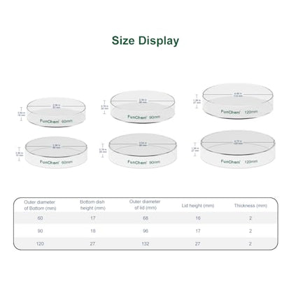 FunChem Glass Petri Dishes, Autoclavable Glass Cell Culture Dishes Lab Dishes with Clear Lid, 60x15 mm, Pack of 10 - size: 60 x 15 mm