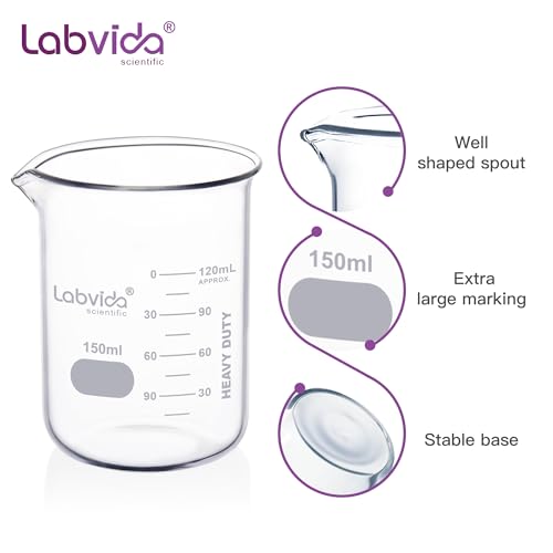 12pcs 150ml Upgrated Thick Glass Beakers, Griffin Low Form Beaker Set with Double Scale, 3.3 Boro, LVA007 - style: 12pcs of Vol.150ml