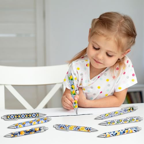 Capri Lemon Pens Set – Mediterranean-Inspired Ballpoint Pens for Girls, Students, and Stationery Lovers – Smooth Writing Pens for School, Journaling, or Gifts – Bright and Elegant Design, 8 Pack - color: Capri lemon