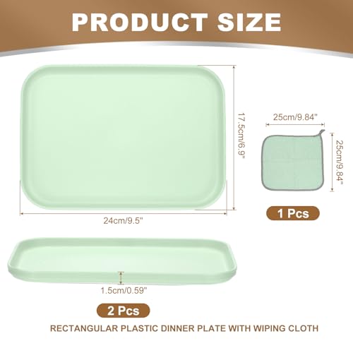 PATIKIL 9.5x6.9 Plastic Tray, 2 Pack Rectangular Plates Small Food Tray Wheat Plates Dishes Reusable Dessert Plate Trays with Cloth for Cake Fruits Salad Cupcake Steak Serving Green - color: Green, size: S(9.5"x6.9")