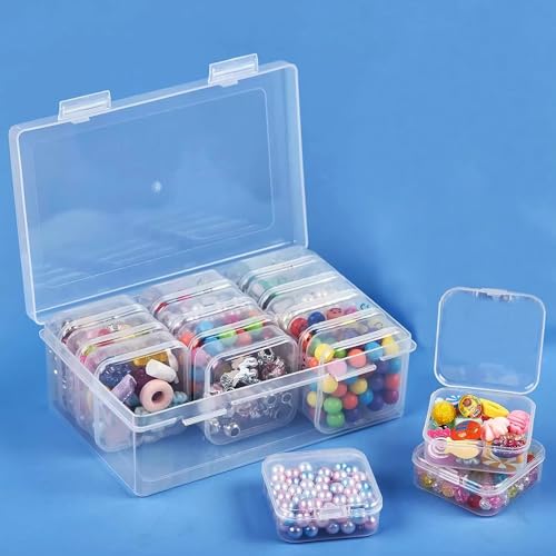 15-Grid Plastic Storage Box - Clear Bead Organizer with Hinged Lid, Mini Craft Supply Container