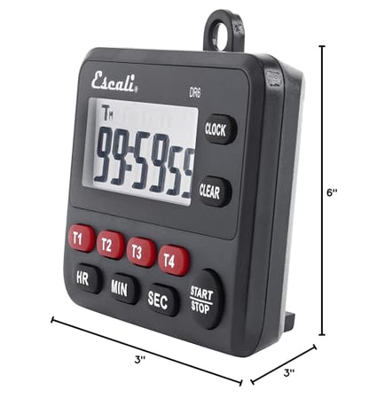 Escali Multi-Task Four Event Digital Kitchen Timer with Clock Mode, Magnetic Back, Overtime Counter - size: 1 Count (Pack of 1), style: Four Event