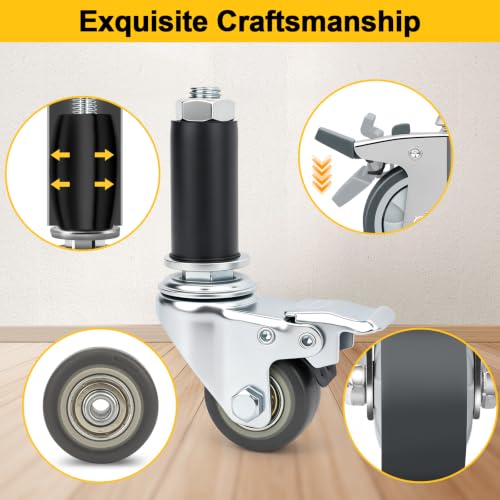 1.5 Inch Expanding Stem Casters with 4 Size Rubber Sleeves Set of 4 - size: 1.5Inch