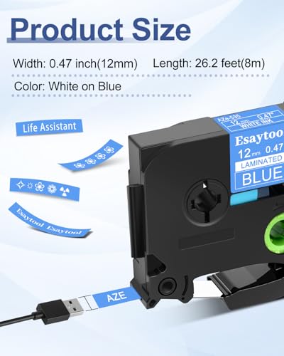 2 Pack Esaytool Replacement for P-Touch TZe-535 0.47" 12mm White on Blue - color: White on Blue, size: 12mm